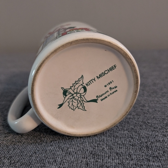 3 for $30 | Christmas "Kitty Mischief" Cat/Kitten Mug, White and Green - Picture 3 of 3